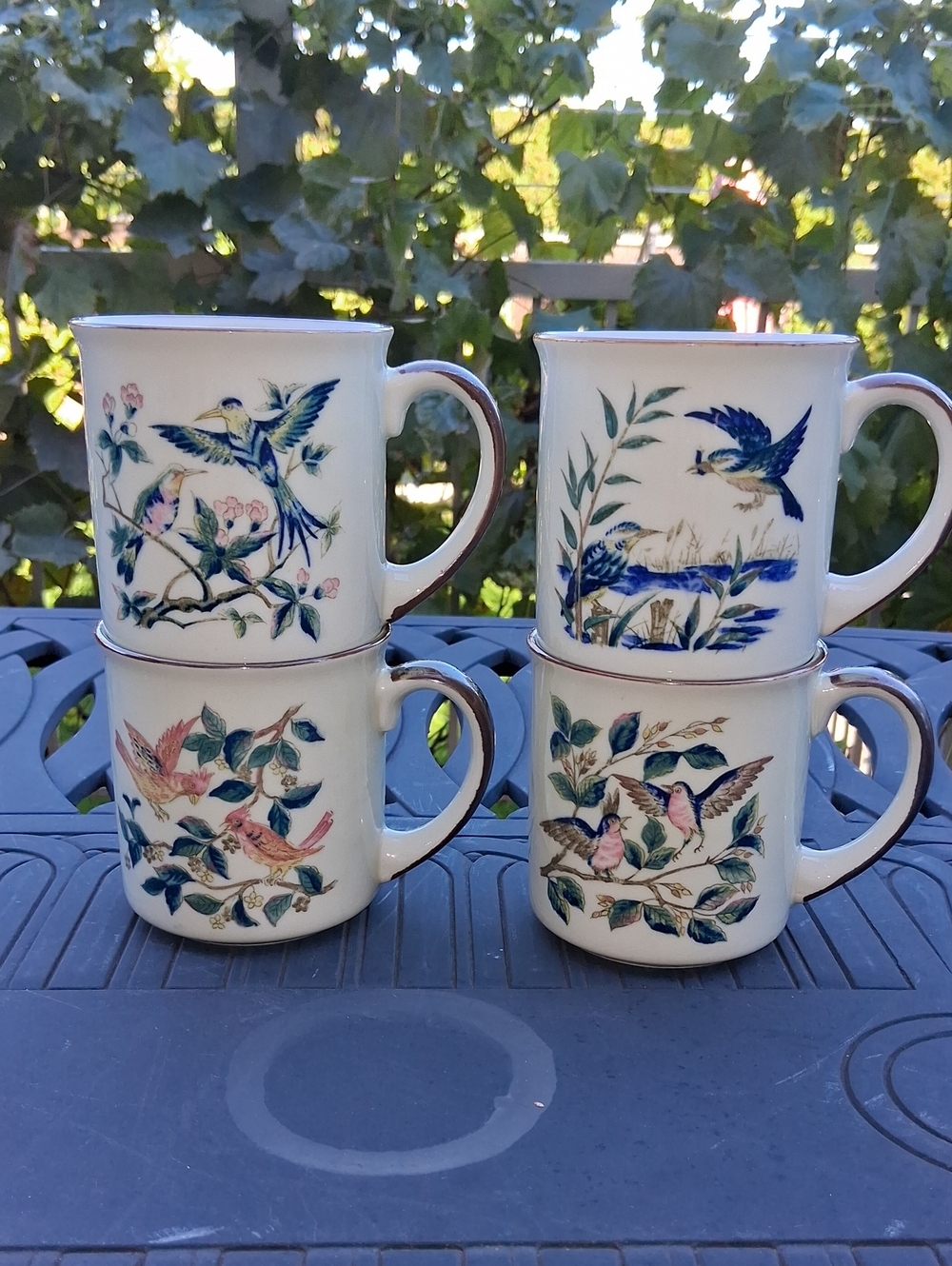 Classic Botanical Bird Ceramic Mugs - Set of 4